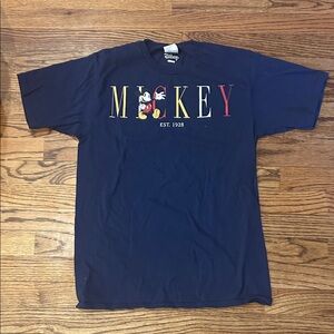 Disney Navy Mickey Graphic Tee with Multicolor Lettering